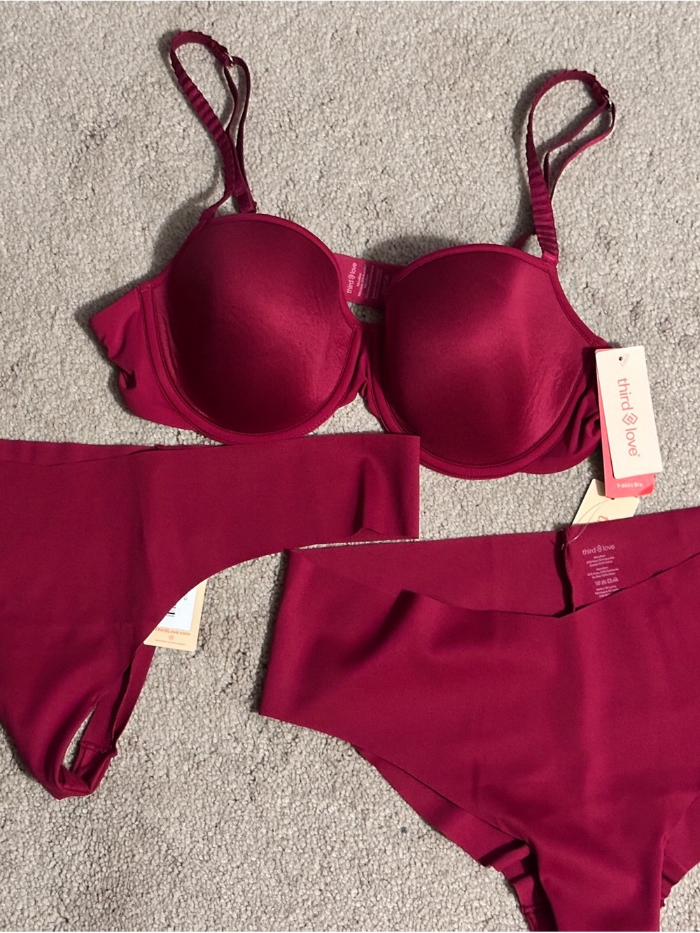 ThirdLove Seamless Bra & Matching Briefs in Burgundy Red
